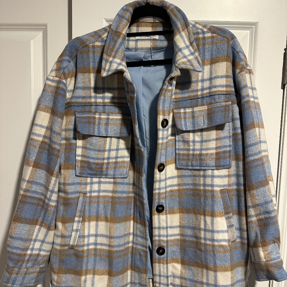 12th Tribe Austin Blue Plaid Flannel Shacket